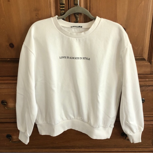 Zara Sweaters - Zara Love is Always in Style White Crewneck